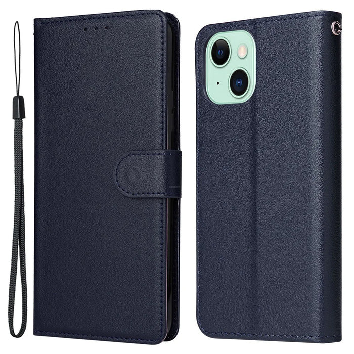 For iPhone 15 Plus Cell Phone Case Wallet PU Leather Stand Mobile Phone Cover - Blue - 1