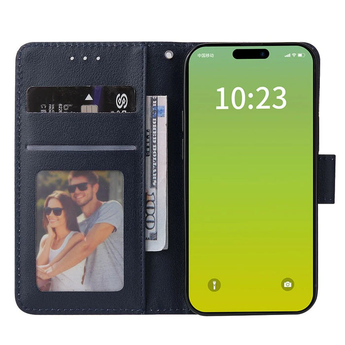 For iPhone 15 Plus Cell Phone Case Wallet PU Leather Stand Mobile Phone Cover - Blue - 3