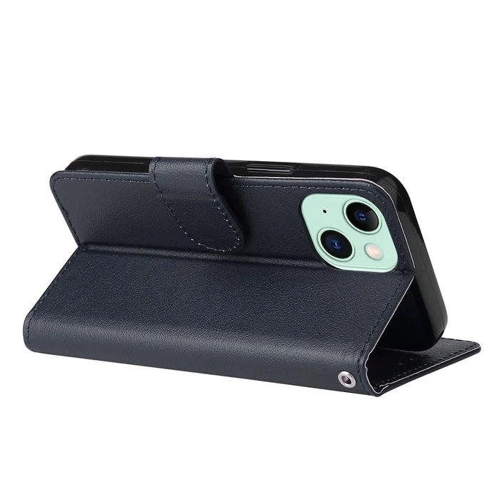 For iPhone 15 Plus Cell Phone Case Wallet PU Leather Stand Mobile Phone Cover - Blue - 4