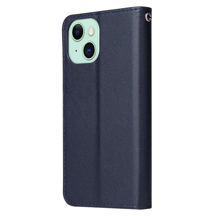 For iPhone 15 Plus Cell Phone Case Wallet PU Leather Stand Mobile Phone Cover - Blue - 6