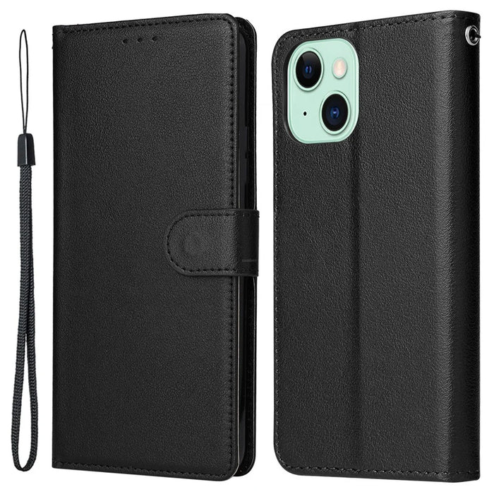 Cell Phone Case for iPhone 15 Wallet PU Leather Stand Mobile Phone Shell - Black - 1