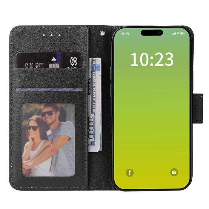 Cell Phone Case for iPhone 15 Wallet PU Leather Stand Mobile Phone Shell - Black - 3
