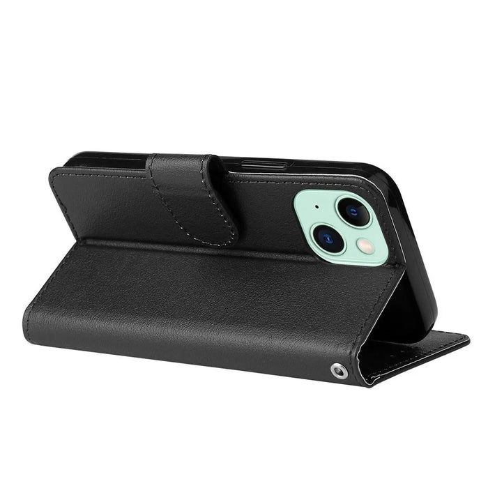 Cell Phone Case for iPhone 15 Wallet PU Leather Stand Mobile Phone Shell - Black - 4