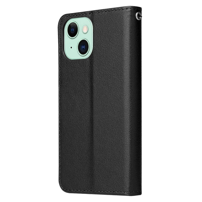 Cell Phone Case for iPhone 15 Wallet PU Leather Stand Mobile Phone Shell - Black - 6