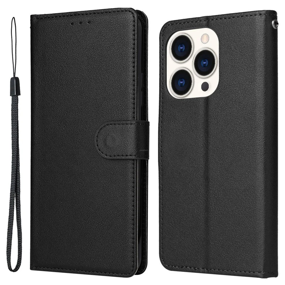 For iPhone 15 Pro Cases PU Leather Phone Cover Cell Phone Case Wallet with Stand Function - Black - 1