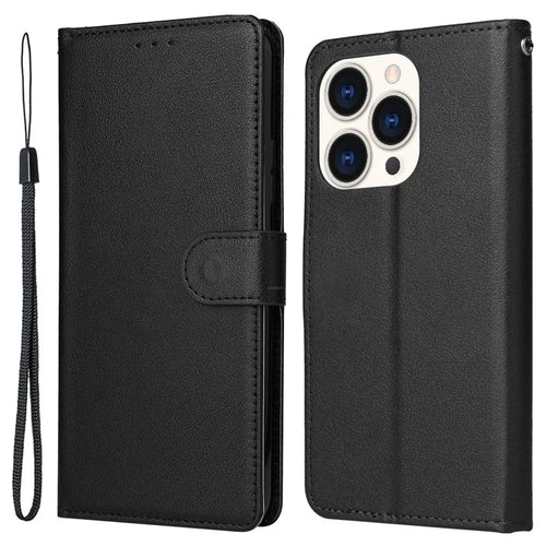For iPhone 15 Pro Cases PU Leather Phone Cover Cell Phone Case Wallet with Stand Function - Black - 1