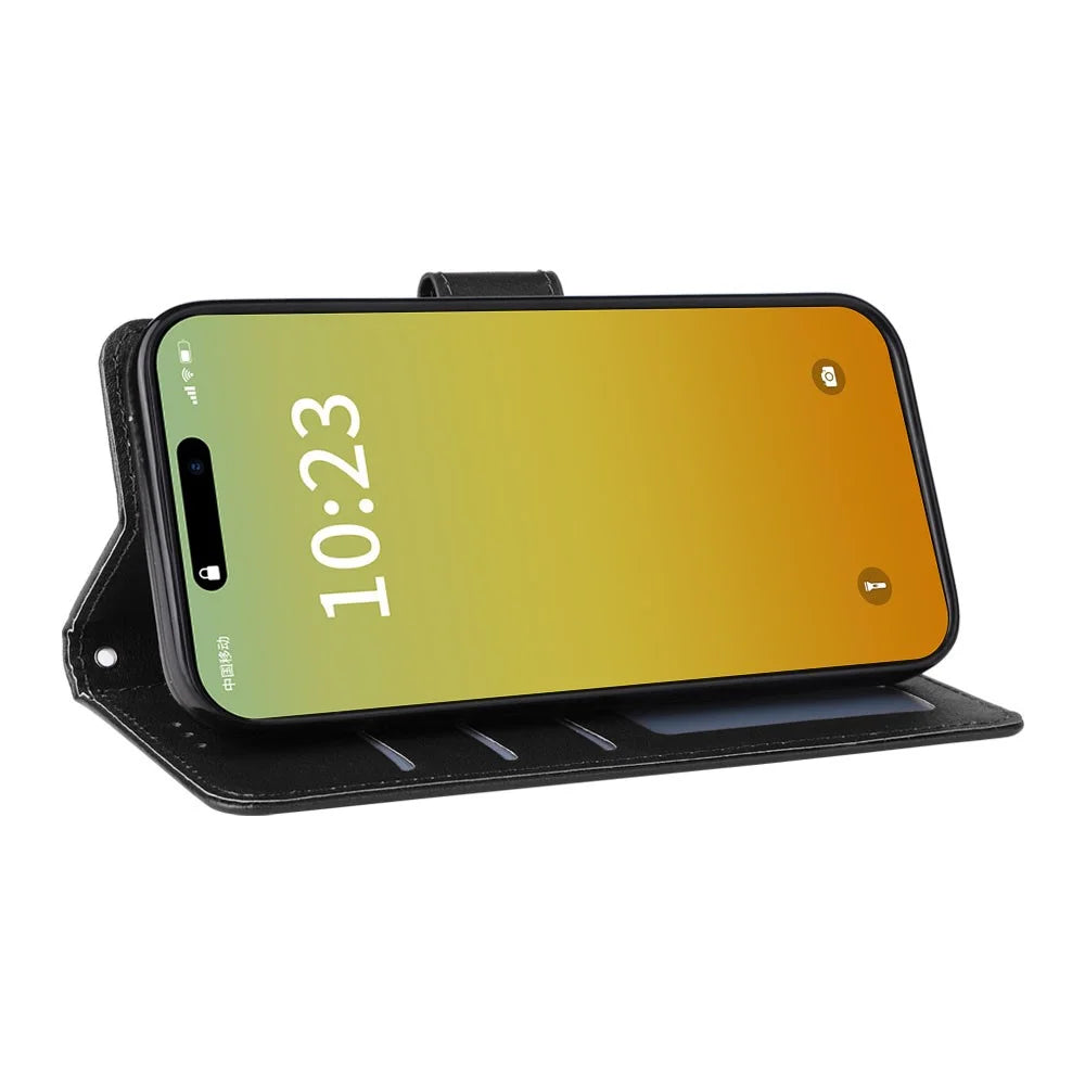 For iPhone 15 Pro Cases PU Leather Phone Cover Cell Phone Case Wallet with Stand Function - Black - 2