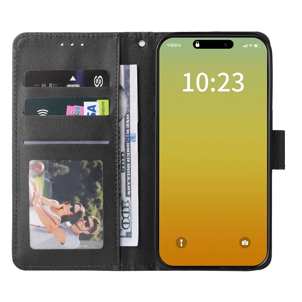For iPhone 15 Pro Cases PU Leather Phone Cover Cell Phone Case Wallet with Stand Function - Black - 3