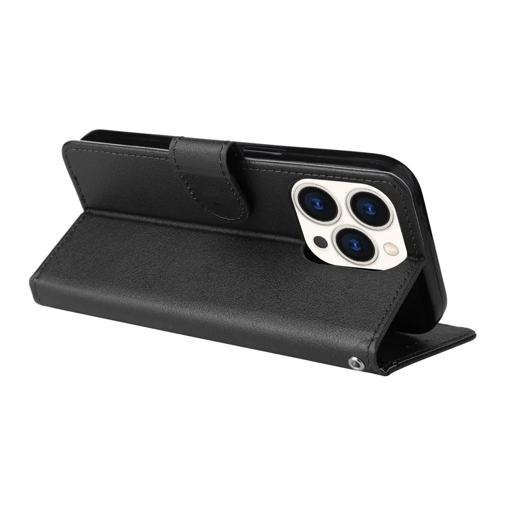 For iPhone 15 Pro Cases PU Leather Phone Cover Cell Phone Case Wallet with Stand Function - Black - 4