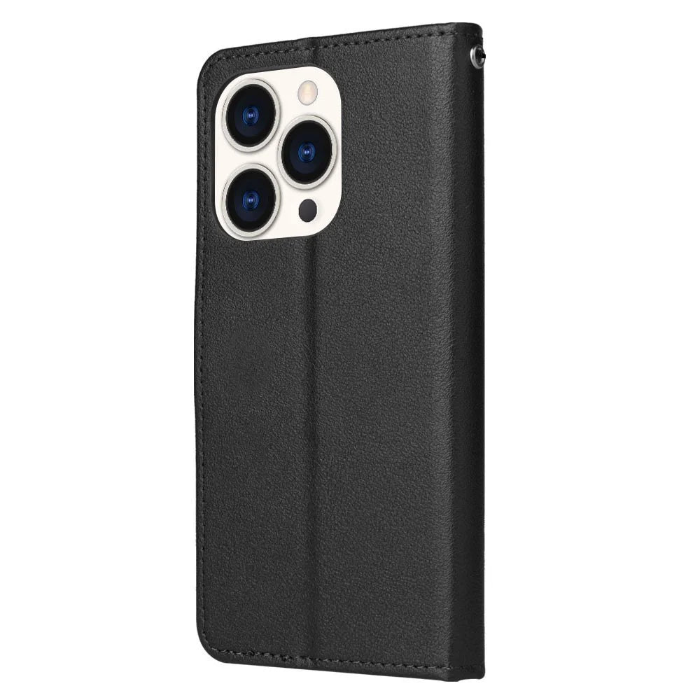 For iPhone 15 Pro Cases PU Leather Phone Cover Cell Phone Case Wallet with Stand Function - Black - 6