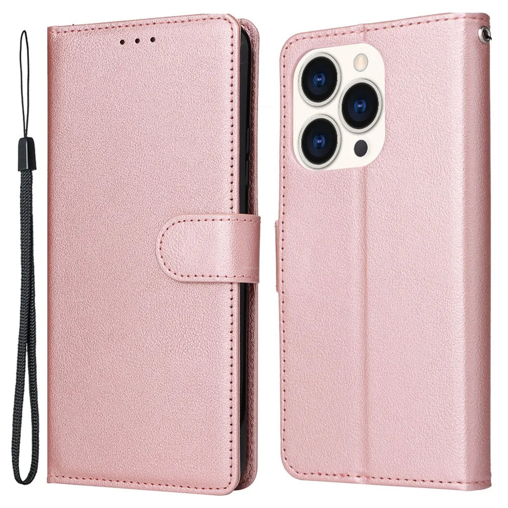 For iPhone 15 Pro Max Stand Cell Phone Case Wallet PU Leather Phone Cover - Rose Gold - 1