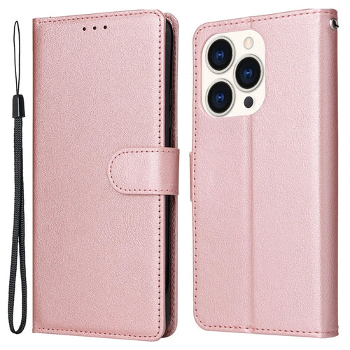For iPhone 15 Pro Max Stand Cell Phone Case Wallet PU Leather Phone Cover - Rose Gold - 1