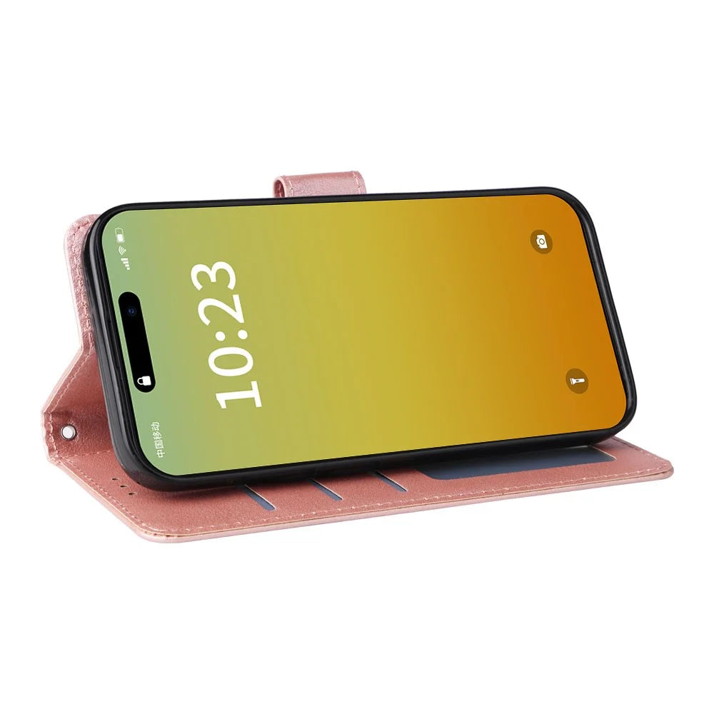For iPhone 15 Pro Max Stand Cell Phone Case Wallet PU Leather Phone Cover - Rose Gold - 2