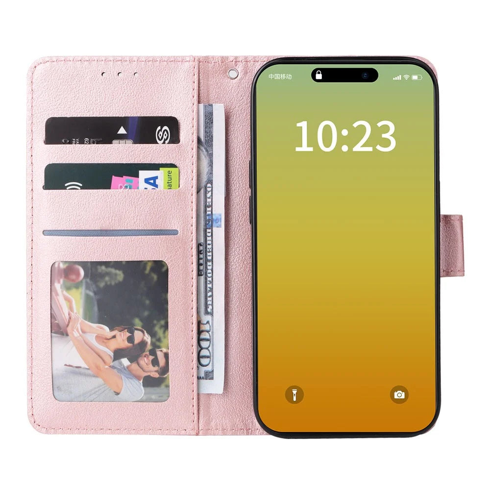 For iPhone 15 Pro Max Stand Cell Phone Case Wallet PU Leather Phone Cover - Rose Gold - 3
