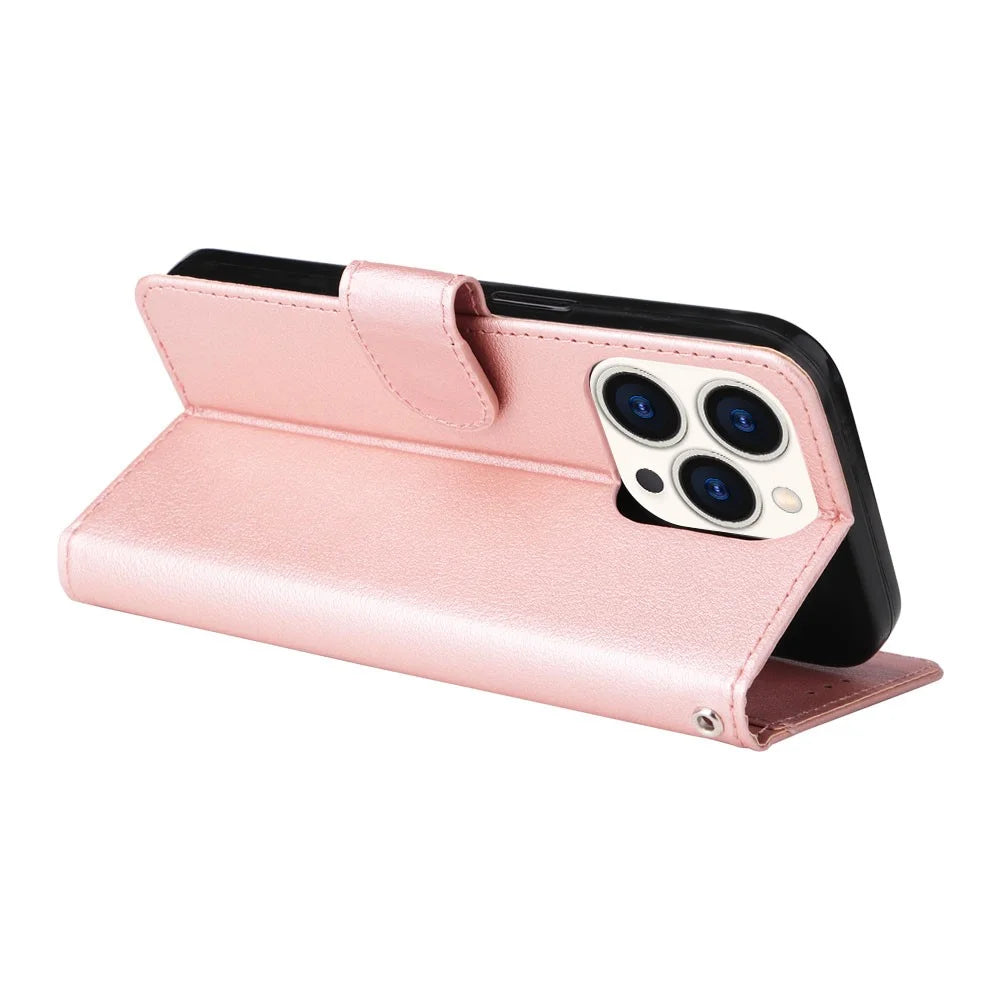 For iPhone 15 Pro Max Stand Cell Phone Case Wallet PU Leather Phone Cover - Rose Gold - 4