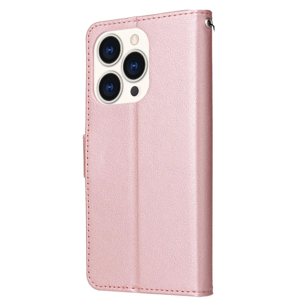 For iPhone 15 Pro Max Stand Cell Phone Case Wallet PU Leather Phone Cover - Rose Gold - 6