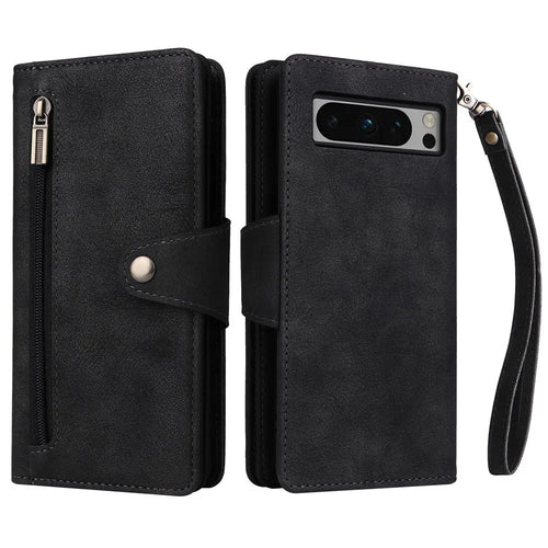 For Google Pixel 8 Pro TPU+PU Leather Phone Case Wallet Rivet Decor Stand Phone Cover - Black - 1