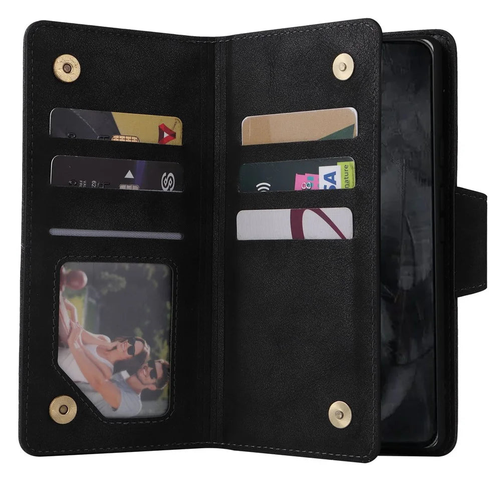 For Google Pixel 8 Pro TPU+PU Leather Phone Case Wallet Rivet Decor Stand Phone Cover - Black - 2
