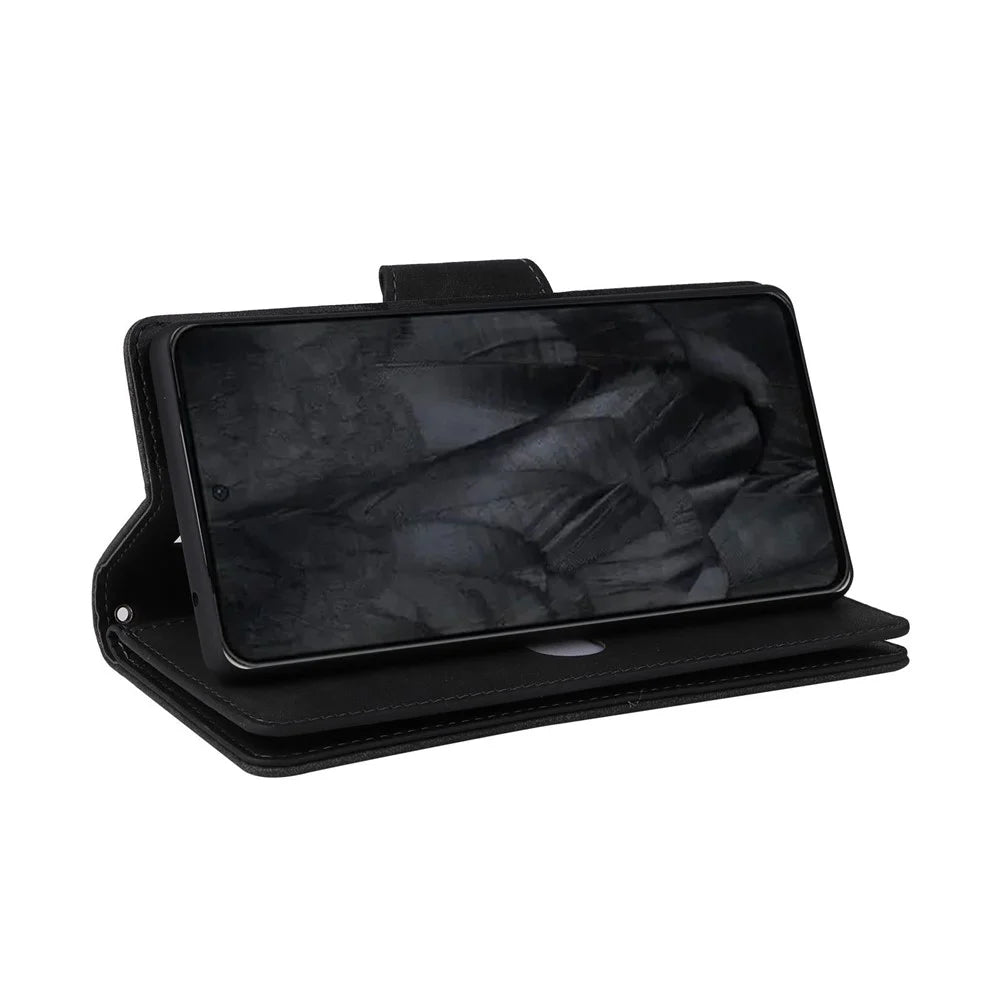 For Google Pixel 8 Pro TPU+PU Leather Phone Case Wallet Rivet Decor Stand Phone Cover - Black - 4