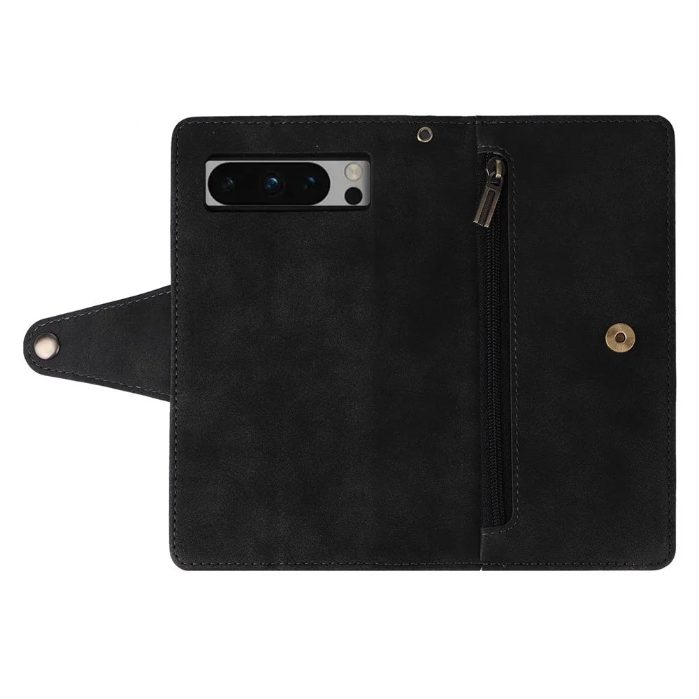 For Google Pixel 8 Pro TPU+PU Leather Phone Case Wallet Rivet Decor Stand Phone Cover - Black - 6
