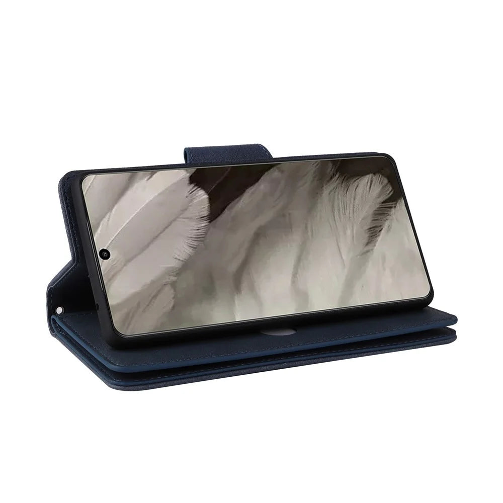 For Google Pixel 8 Stand Cell Phone Cover Wallet Rivet Decor PU Leather Phone Case - Blue - 4