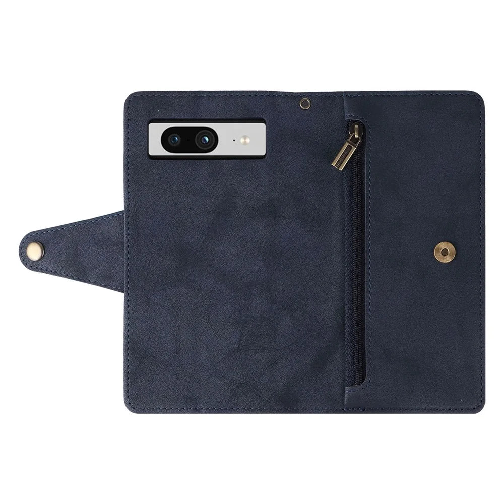 For Google Pixel 8 Stand Cell Phone Cover Wallet Rivet Decor PU Leather Phone Case - Blue - 6