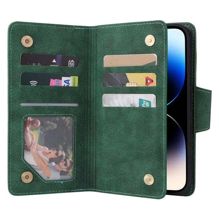 For iPhone 15 Pro Max Shockproof Phone Cover Rivet Decor PU Leather Case Stand Phone Shell Wallet - Green - 2