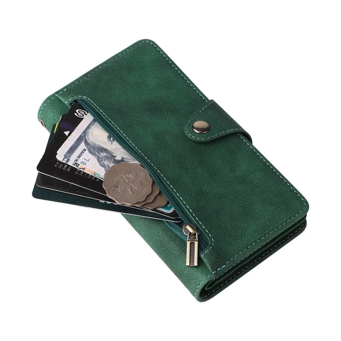 For iPhone 15 Pro Max Shockproof Phone Cover Rivet Decor PU Leather Case Stand Phone Shell Wallet - Green - 5