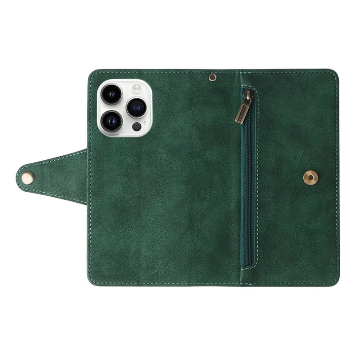 For iPhone 15 Pro Max Shockproof Phone Cover Rivet Decor PU Leather Case Stand Phone Shell Wallet - Green - 6
