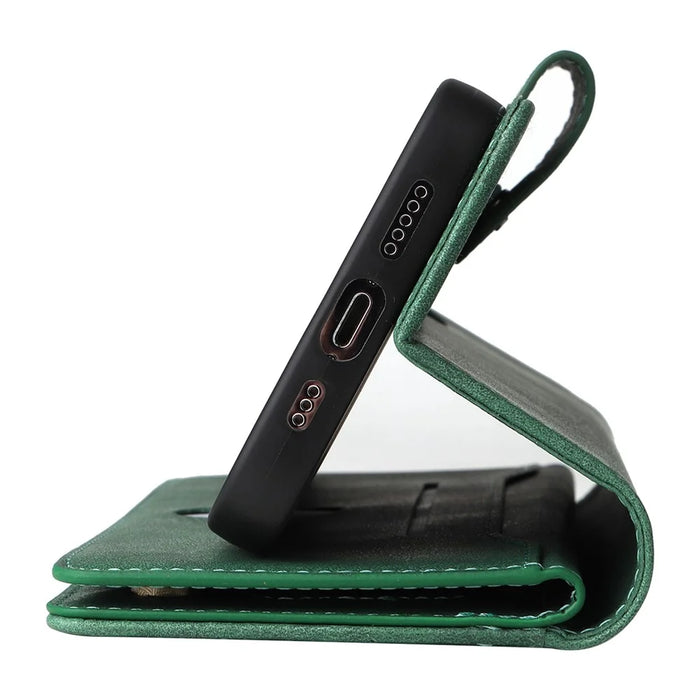 For iPhone 15 Pro Max Shockproof Phone Cover Rivet Decor PU Leather Case Stand Phone Shell Wallet - Green - 7