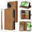 For iPhone 15 Zipper Pocket Case 9 Card Slots PU Leather Wallet Mobile Phone Stand Cover Shell - Brown - 1