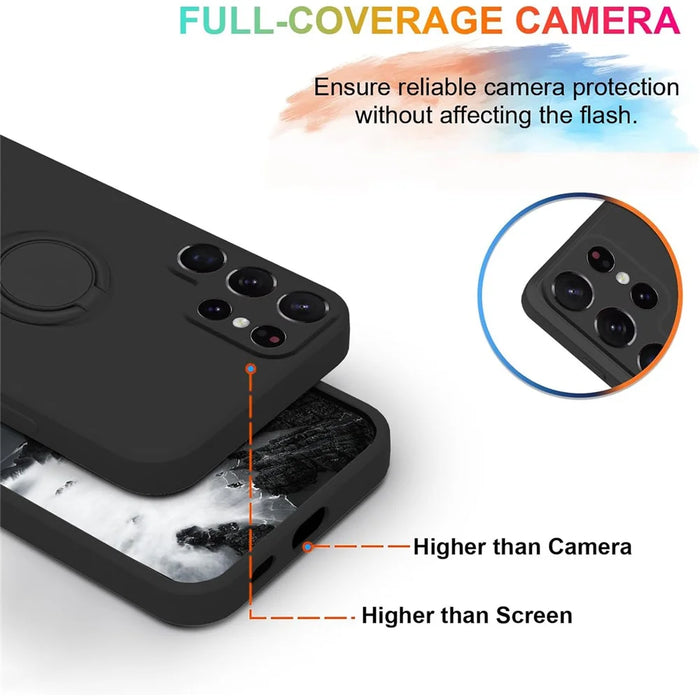 For Samsung Galaxy S24 Ultra Case with Strap Ring Holder Kickstand Phone Cover - Black - 6