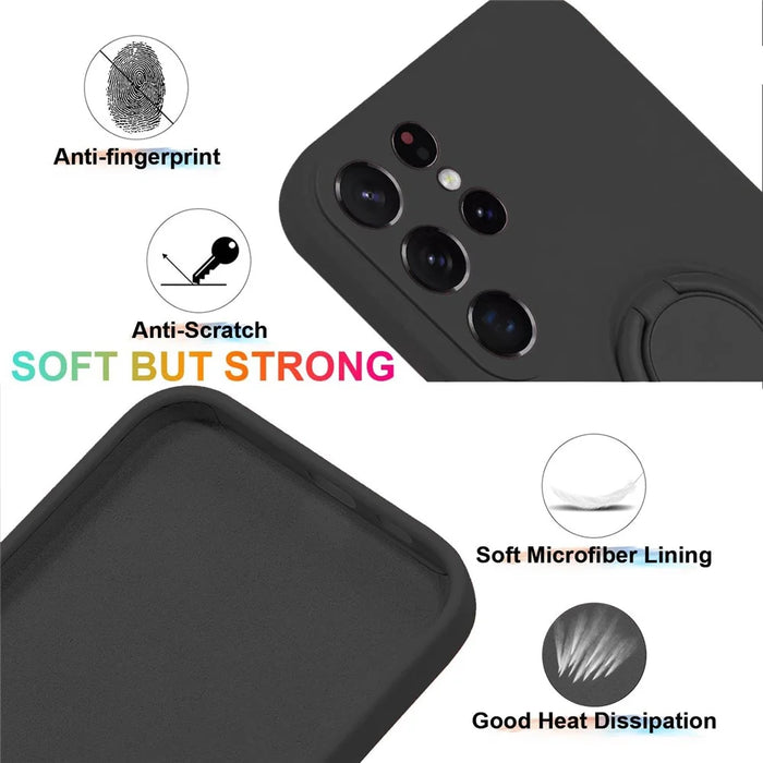 For Samsung Galaxy S24 Ultra Case with Strap Ring Holder Kickstand Phone Cover - Black - 7