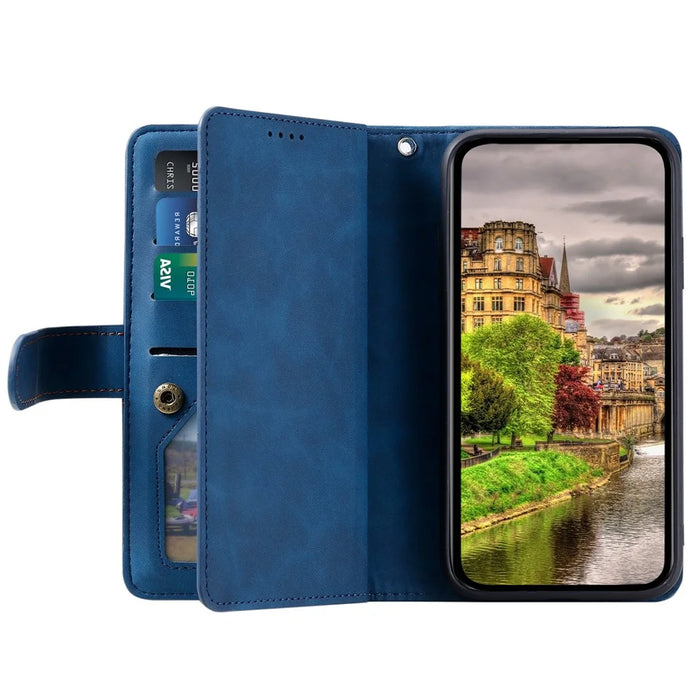 For Google Pixel 9 / Pixel 9 Pro Wallet Phone Case Zipper Leather Cover with 9 Card Slots - Blue - 2