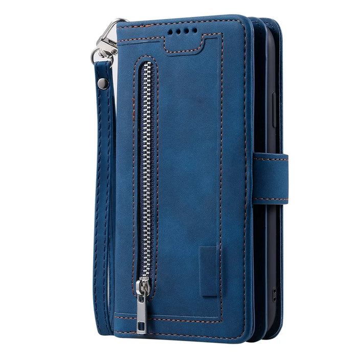 For Google Pixel 9 / Pixel 9 Pro Wallet Phone Case Zipper Leather Cover with 9 Card Slots - Blue - 7