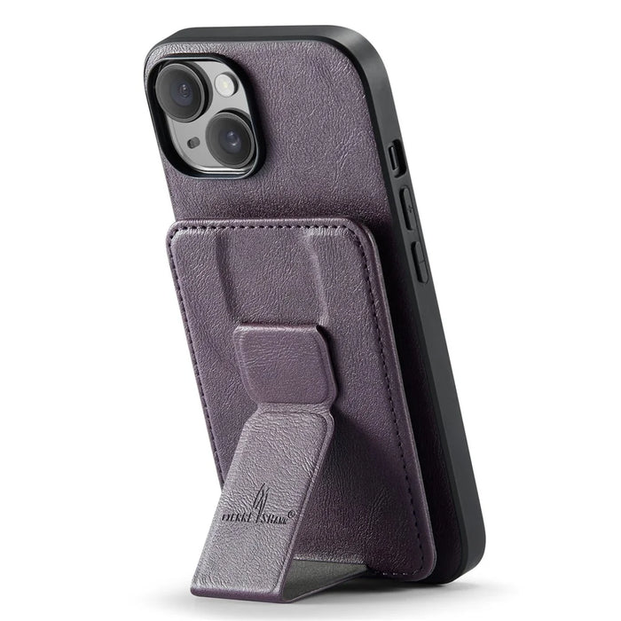 For iPhone 15 Case Waxy Leather+TPU Phone Cover with RFID Blocking Card Slots Kickstand - Purple - 2