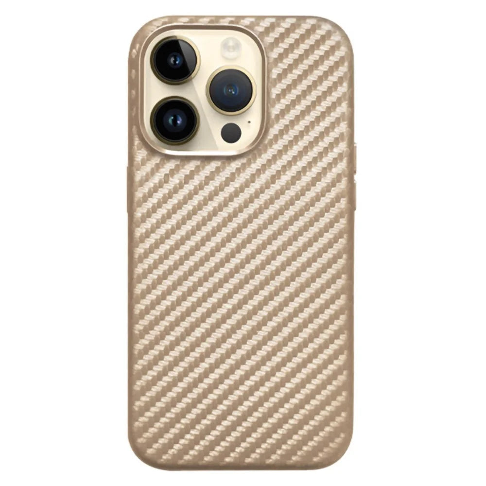 KZDOO For iPhone 15 Pro Max Case Compatible with MagSafe Carbon Fiber Texture Phone Cover - Carbon Gold - 1