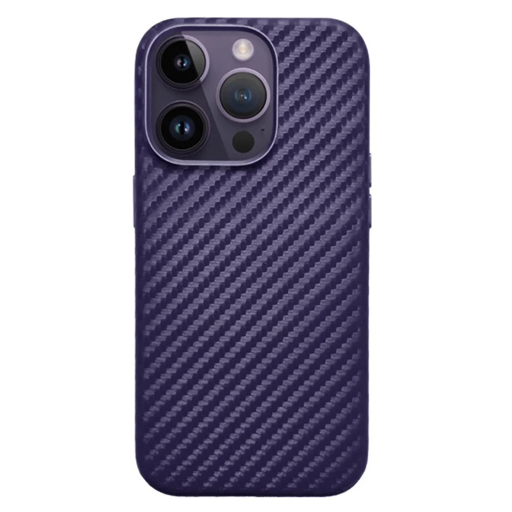 KZDOO For iPhone 15 Pro Magnetic Case Carbon Fiber Texture Leather+PC Phone Cover - Carbon Purple - 1
