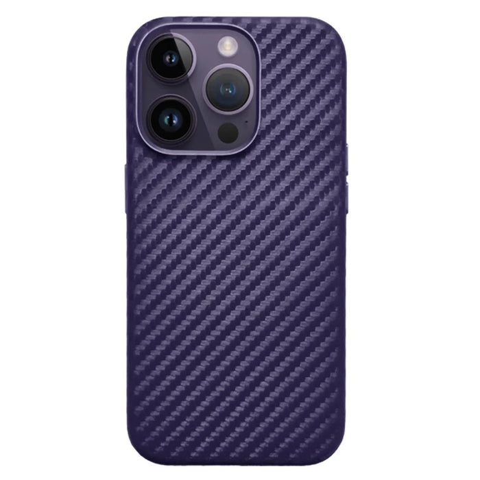 KZDOO For iPhone 15 Pro Magnetic Case Carbon Fiber Texture Leather+PC Phone Cover - Carbon Purple - 1