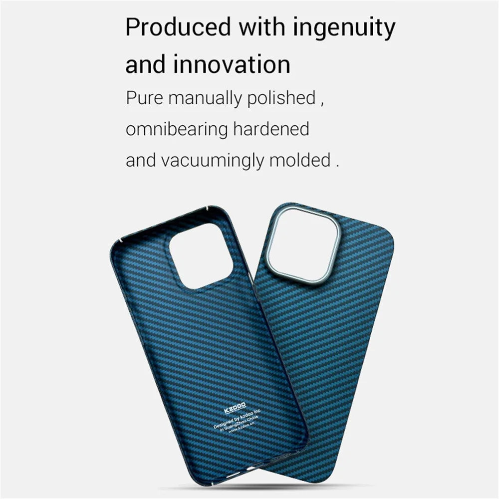 KZDOO For iPhone 15 Pro Cell Phone Case Aramid Fiber Slim-Fit Back Shell - Blue - 2