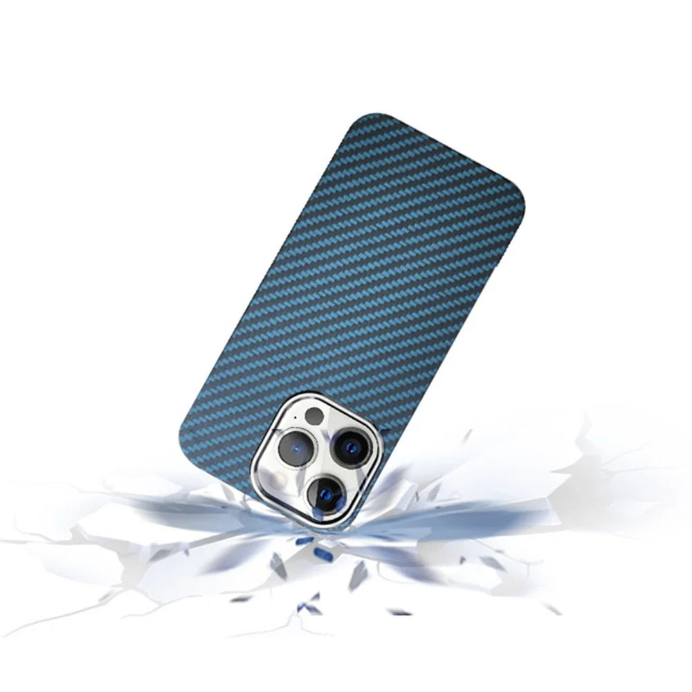 KZDOO For iPhone 15 Pro Cell Phone Case Aramid Fiber Slim-Fit Back Shell - Blue - 4