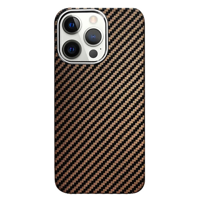 KZDOO For iPhone 15 Pro Cell Phone Case Ultra Thin Hard Aramid Fiber Back Cover - Brown - 1