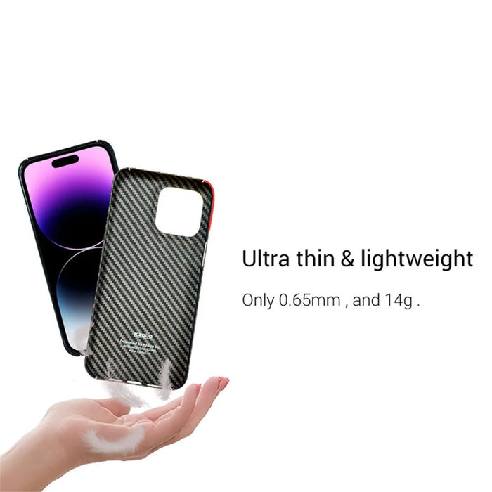 KZDOO For iPhone 15 Pro Cell Phone Case Ultra Thin Hard Aramid Fiber Back Cover - Brown - 6