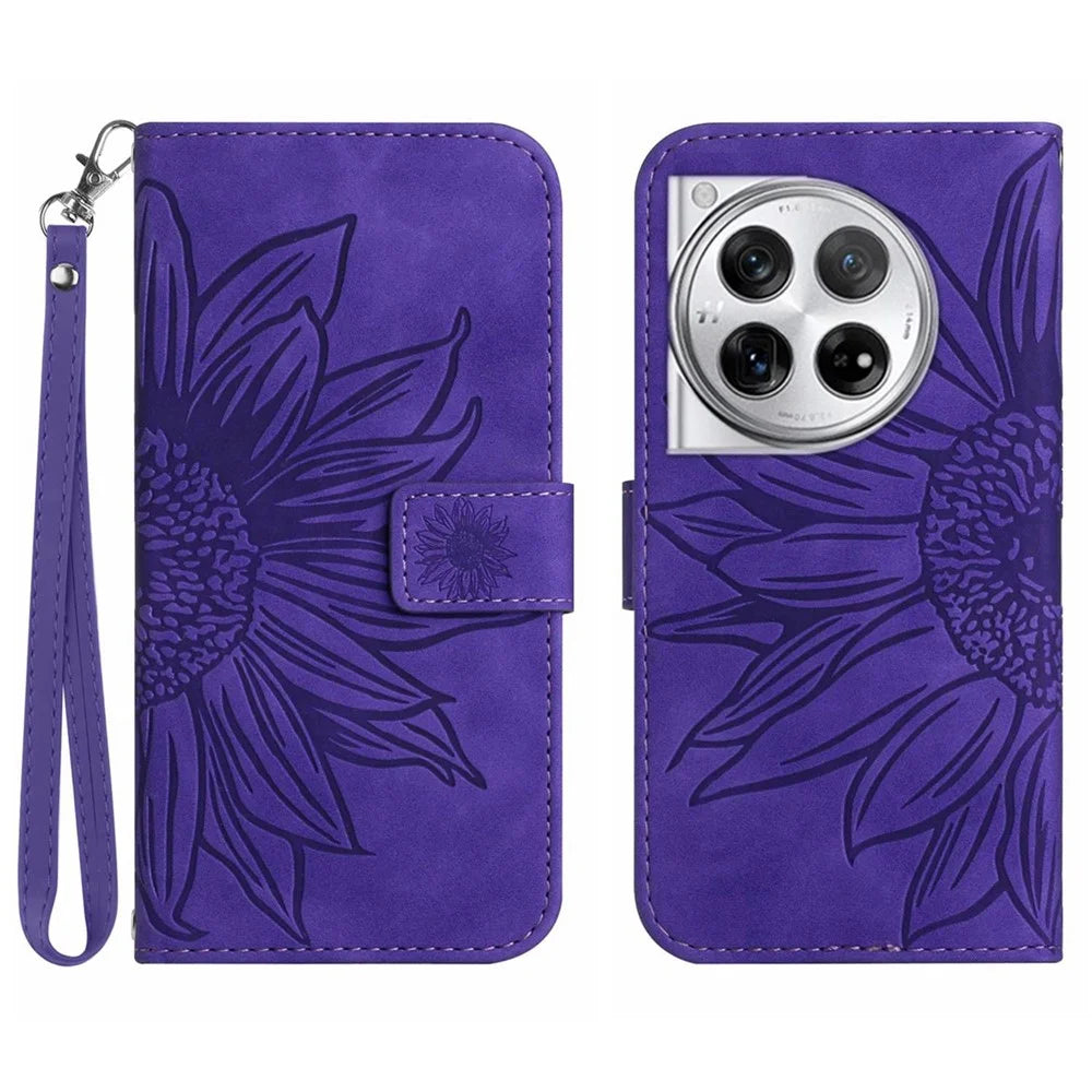 HT04 For OnePlus 12R 5G / Ace 3 5G Leather Phone Case with Wrist Strap - Dark Purple - 1