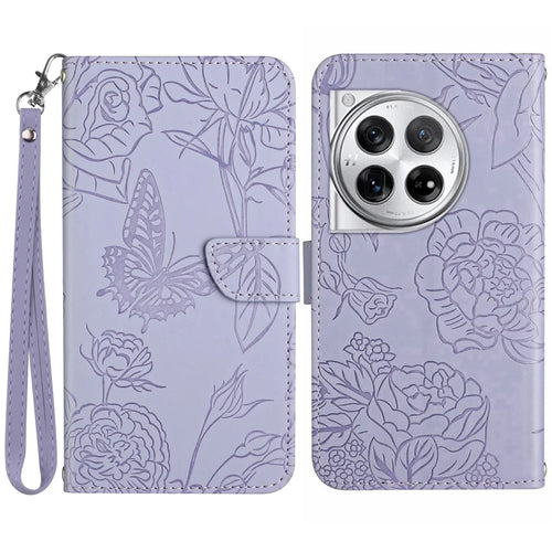 HT03 For OnePlus 12R 5G / Ace 3 5G Phone Case Imprinted Leather Cover with Hand Strap - Purple - 1