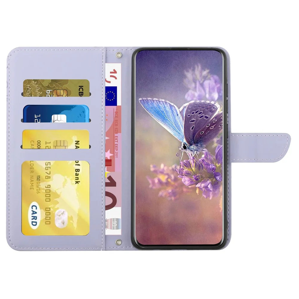 HT03 For OnePlus 12R 5G / Ace 3 5G Phone Case Imprinted Leather Cover with Hand Strap - Purple - 2