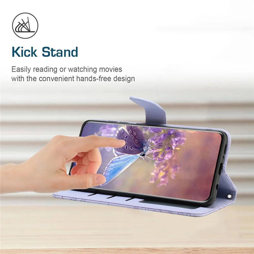 HT03 For OnePlus 12R 5G / Ace 3 5G Phone Case Imprinted Leather Cover with Hand Strap - Purple - 3