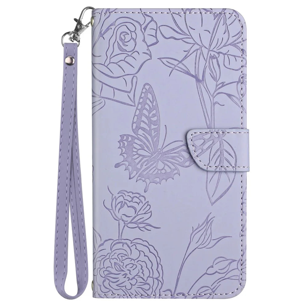 HT03 For OnePlus 12R 5G / Ace 3 5G Phone Case Imprinted Leather Cover with Hand Strap - Purple - 7