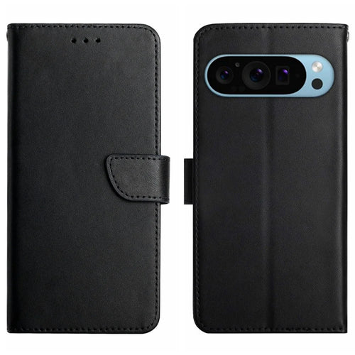 HT02 For Google Pixel 9 Pro XL Case Genuine Cow Leather Phone Cover Nappa Texture - Black - 1