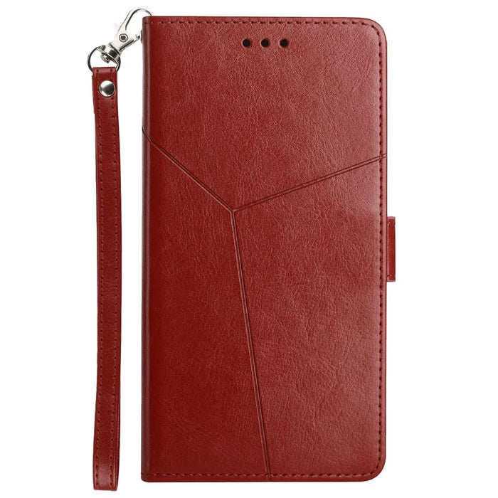 For Google Pixel 10 Pro XL / 9 Pro XL Case with Wrist Strap Y Shaped Lines Imprint Leather Phone Cover - Brown - 7